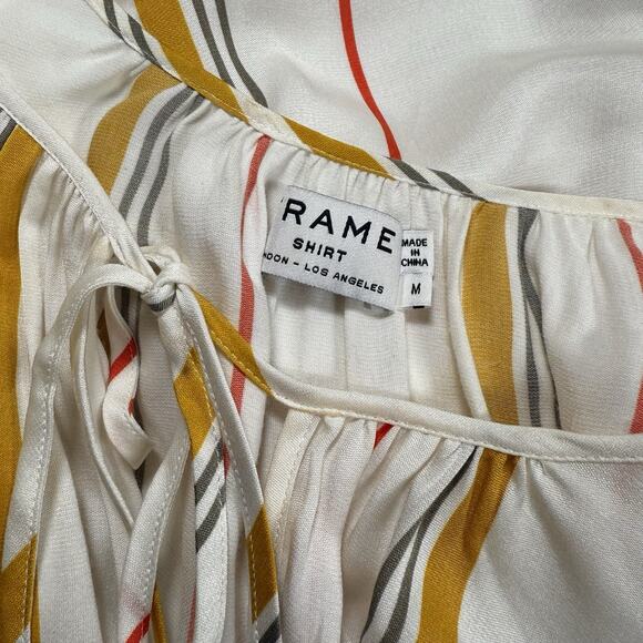 Frame Saffron Summer Stripe Top Blouse Size M Silk Blend Tie Neck Minimalist - Picture 9 of 11